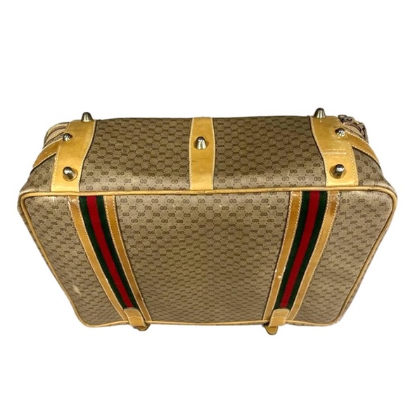 GUCCI GG Leather Coated Canvas Carry-On Travel Bag Sherry Line Stripes Suitcase - Picture 11 of 16